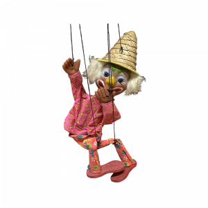 Muñeco títere payaso antiguo de madera pintada